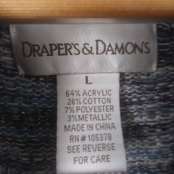 Draper's & Damon's Cowl Neck Sweater, Blue/White/Silver, Womens Large - Picture 5 of 6
